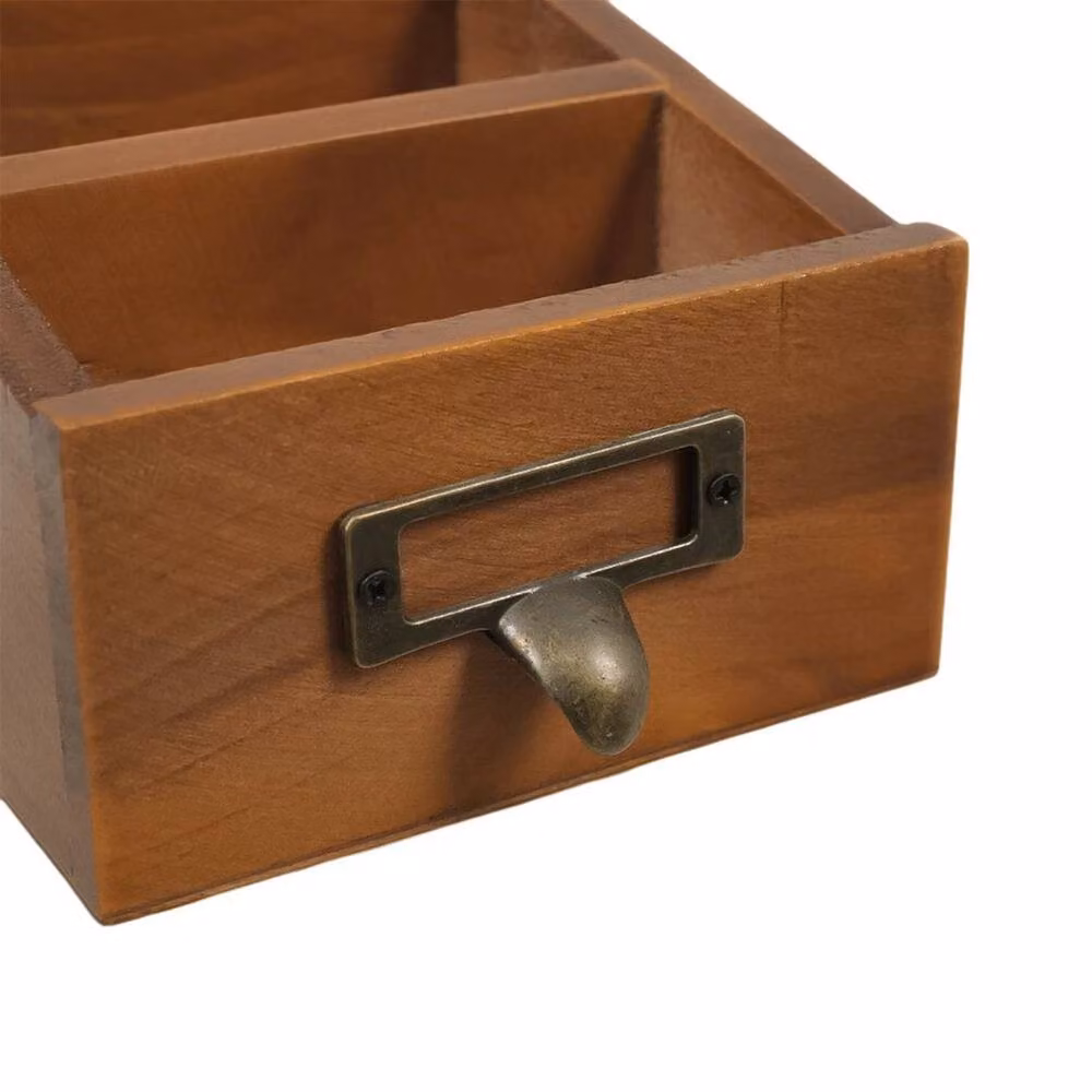 KORVIXA 3 Grid Wooden Storage Box for TV Remote Controls, Brown, W: 50 cm – 4