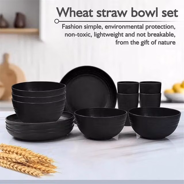 Havendro 32-Piece Black Plastic Round Dinnerware Set for Children