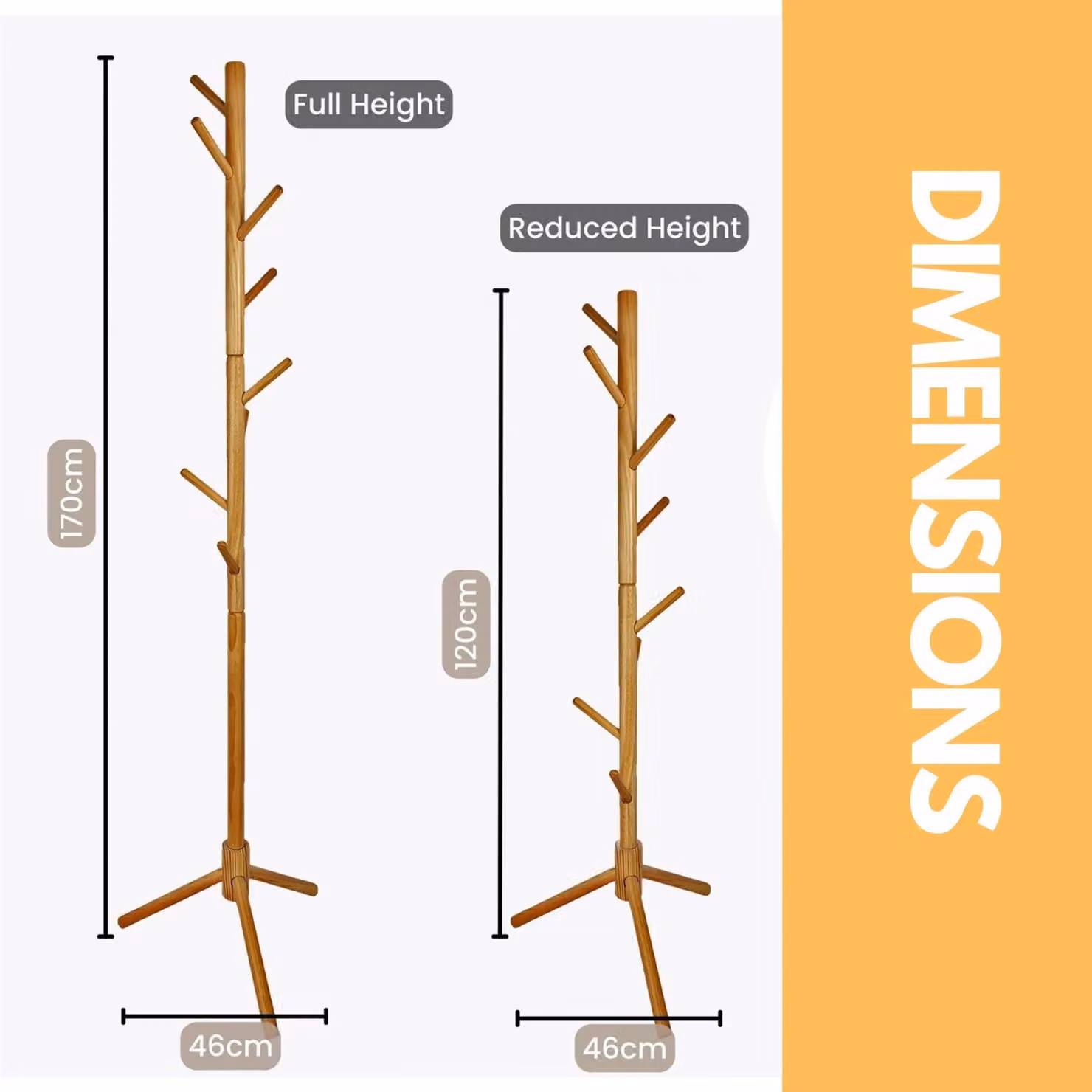 Pirlo Plush Brown Wooden Adjustable Coat Stand with 8 Hooks – 2