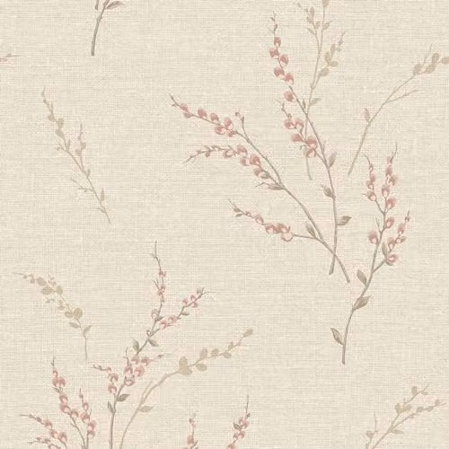 Belgravia Decor Carmella Pink and Beige Floral Botanical Vinyl Wallpaper Roll