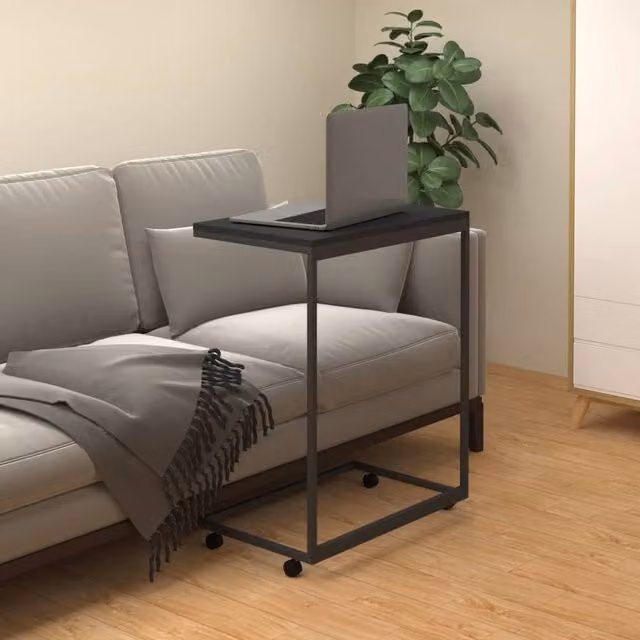 Berkfield Home Black Side Table with Castors, W/D/H: 55 x 35 x 70 cm