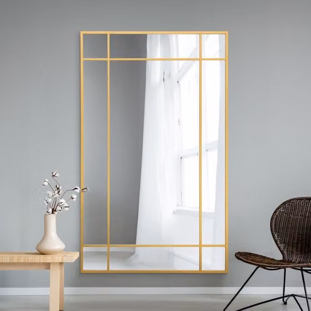 Wenestra Contemporary Rectangular Wall Leaner Mirror in Gold, H: 180 cm x W: 110 cm x D: 1 cm