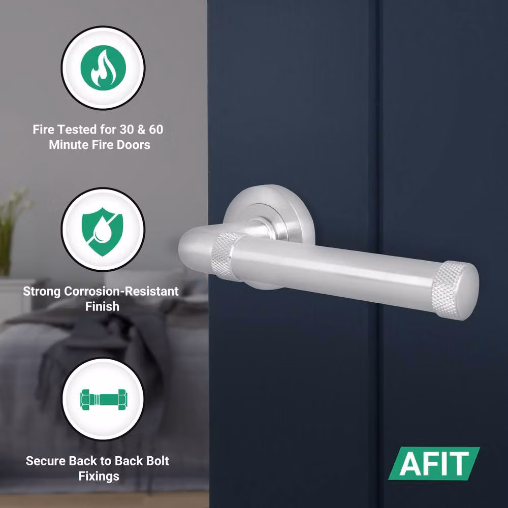 AFIT Satin Nickel Fire Door Handle Latch Set with Hinges in Silver, W/D/H: 15 x 15 cm – 2