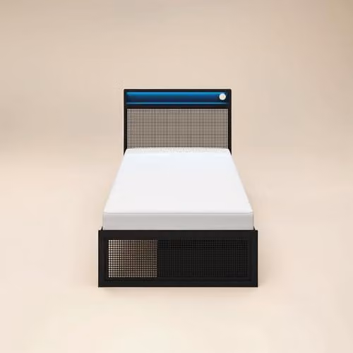 Flair Callan Metal Bed with Storage and Integrated LED Headboard in Black, Single – 4