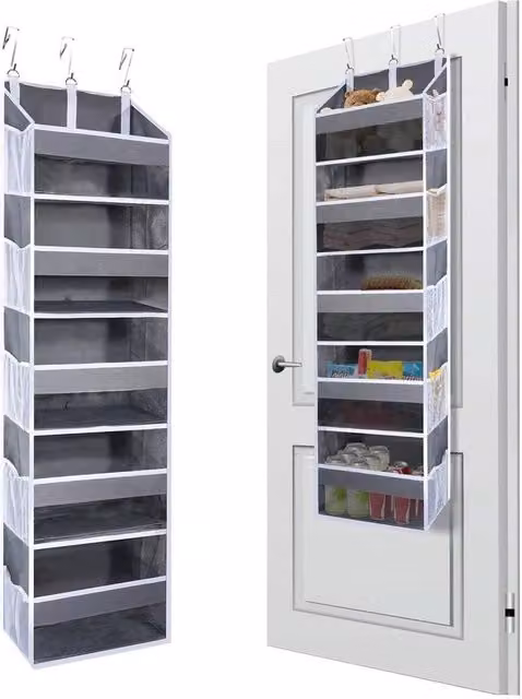 PAWNORA Grey Fabric Over the Door Hanging Organiser – 1
