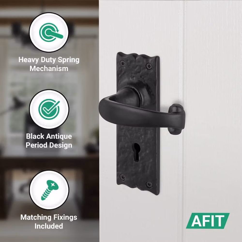 AFIT Black Antique Cast Iron Door Handles with Key Lock and 64mm Hinges, 1 Pair, W/H: 15 x 15 cm – 3