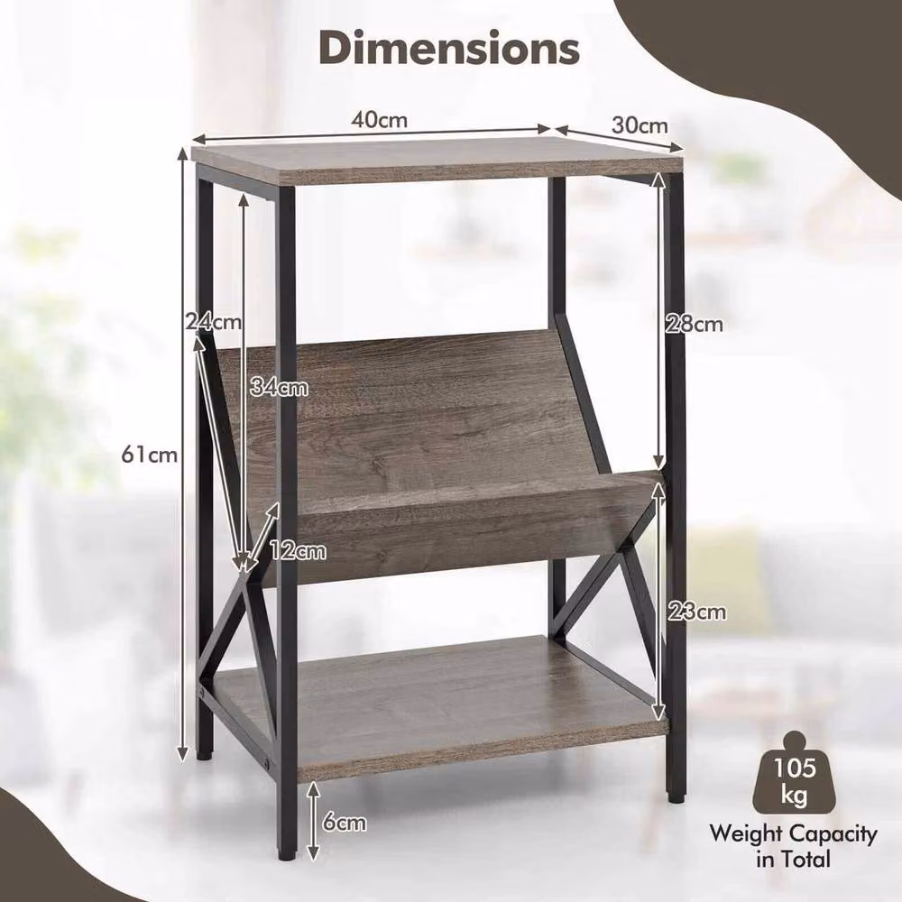 EONLION 3-Tier Industrial Record Holder Shelf in Walnut and Black, Width: 100 cm – 2