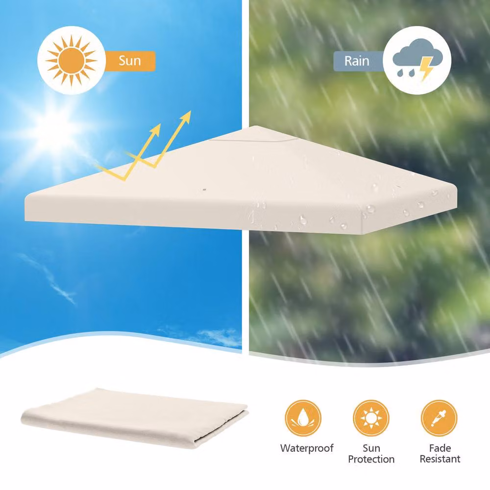 Gymax Beige Polyester Gazebo Replacement Canopy Top for Patio Pavilions, W x D: 300 x 300 cm – 6