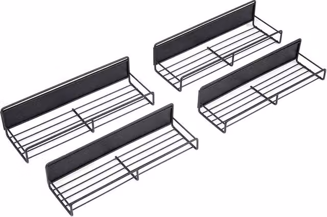 Garden Sanctuary 4-Piece Magnetic Metal Fridge Storage Shelves with Hooks in Black