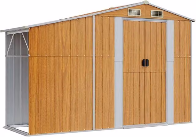 Berkfield Home Brown Galvanised Steel Pent Garden Shed W/D/H: 277 x 93 x 179 cm