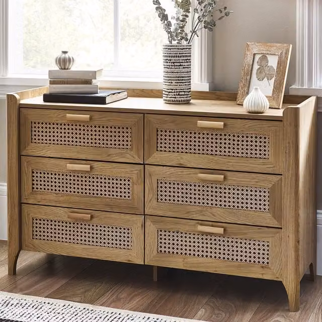 Julian Bowen Sydney 6 Drawer Chest in Brown Wood and Rattan