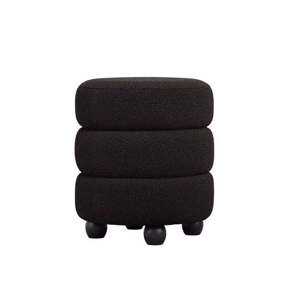 Lemon Pavilion Furniture Emi Pouffe in Black Bouclé Fabric, W: 43 cm, D: 43 cm, H: 49.5 cm – 2