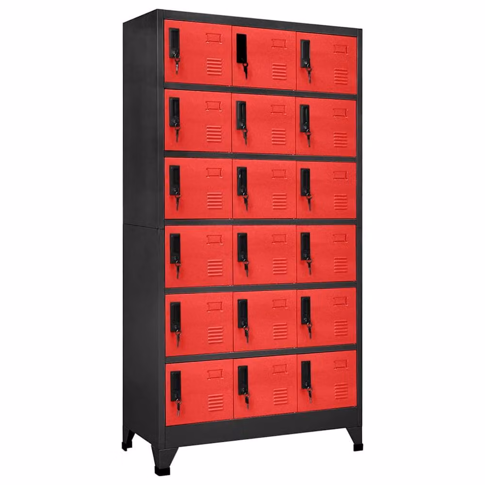 Berkfield Home Anthracite and Red Steel Locker Cabinet with Hinged Doors and Lock, W/D/H: 90 x 40 x 180 cm – 2