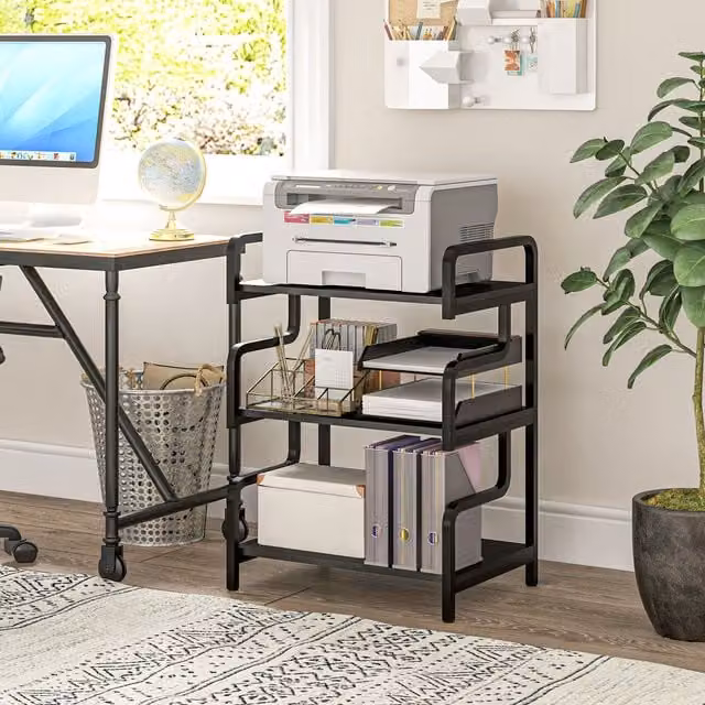 HOMCOM 3 Tier Industrial Metal Storage Shelf in Matt Black