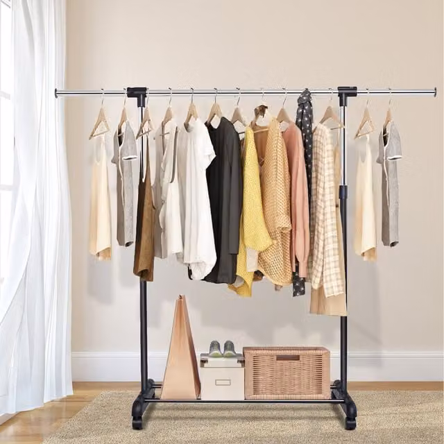Costway Single Rail Metal Garment Rack in Black