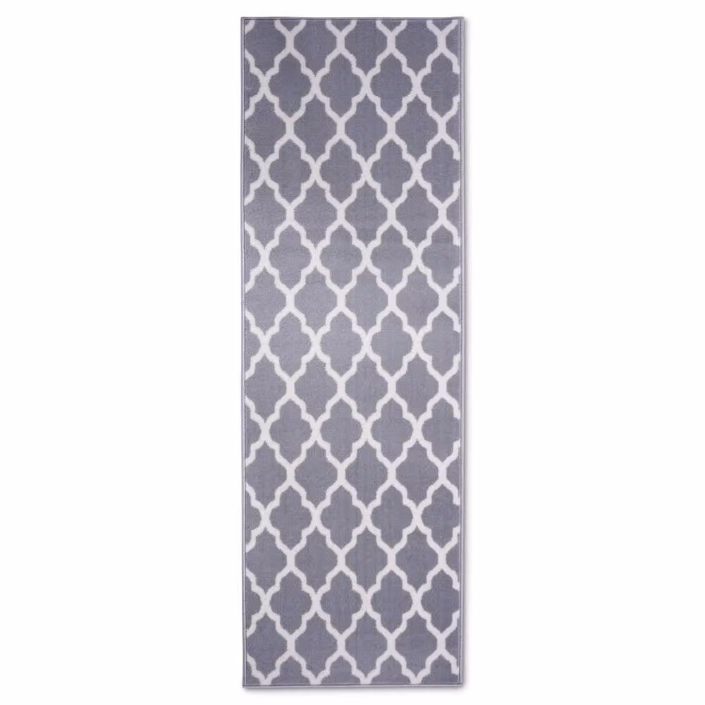 Bravich LTD Modern Trellis Grey Non-Slip Low Pile Hallway Runner Rug, W: 60 cm, L: 150 cm – 2