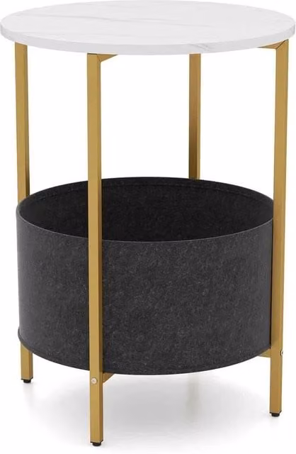 FORGEVIO 2-Tier Round Metal Side Table in White and Multicolour, W/D/H: 44 x 44 x 61 cm