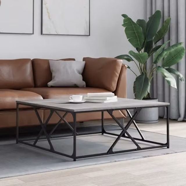 Berkfield Home Grey Sonoma Square Coffee Table with X-Frame Metal Legs, W/D/H: 100 x 100 x 40 cm