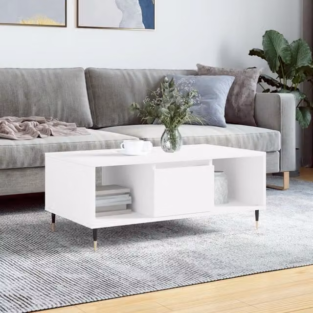 Berkfield Home Modern White Rectangular Coffee Table, W: 90 cm, D: 50 cm, H: 36.5 cm – 1