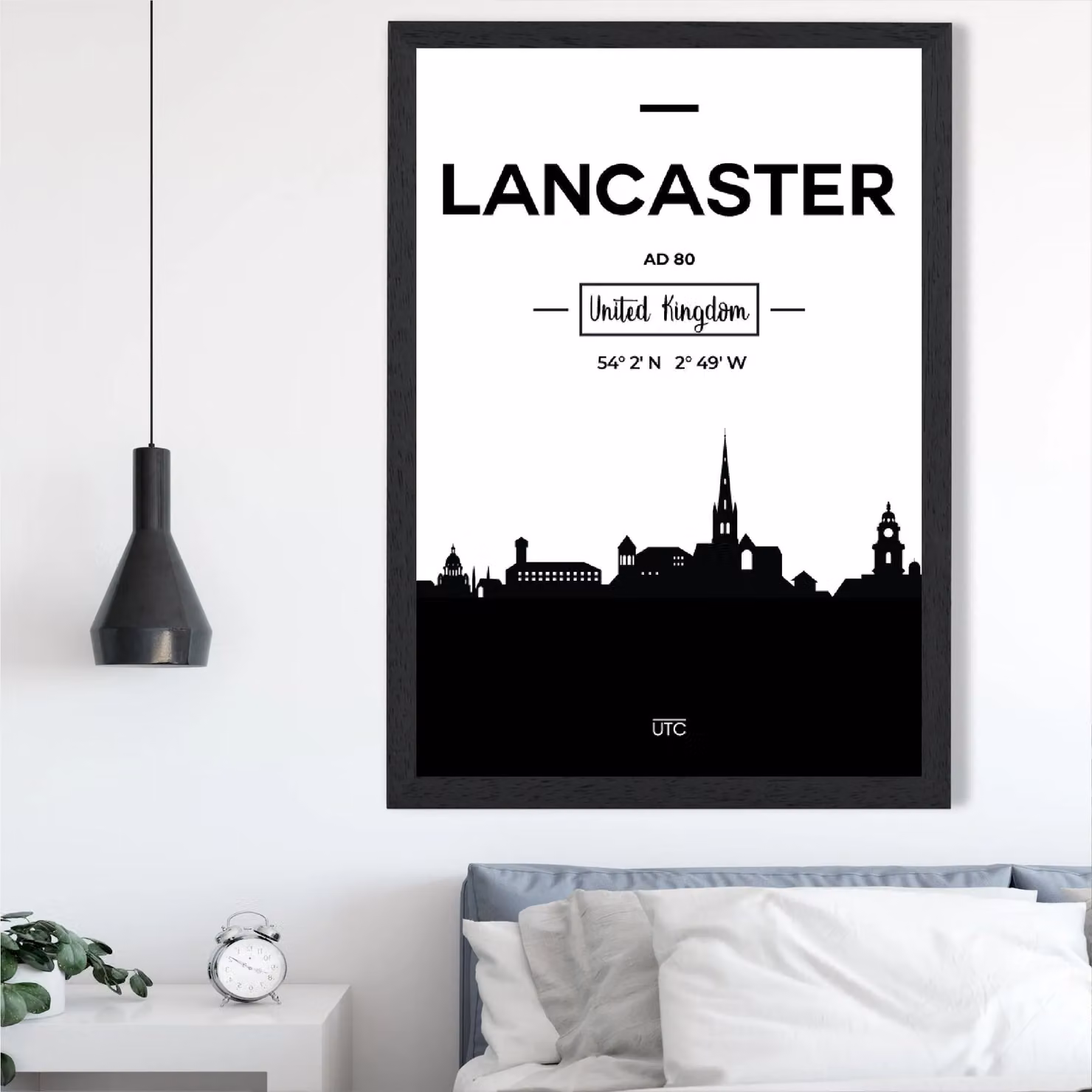 ARTZE Lancaster Black and White City Skyline Framed Print, A3 – 2