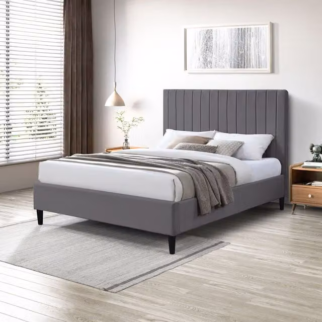 FurnitureboxUK Aster Velvet Bed Frame, Grey, W: 180 cm, D: 200 cm