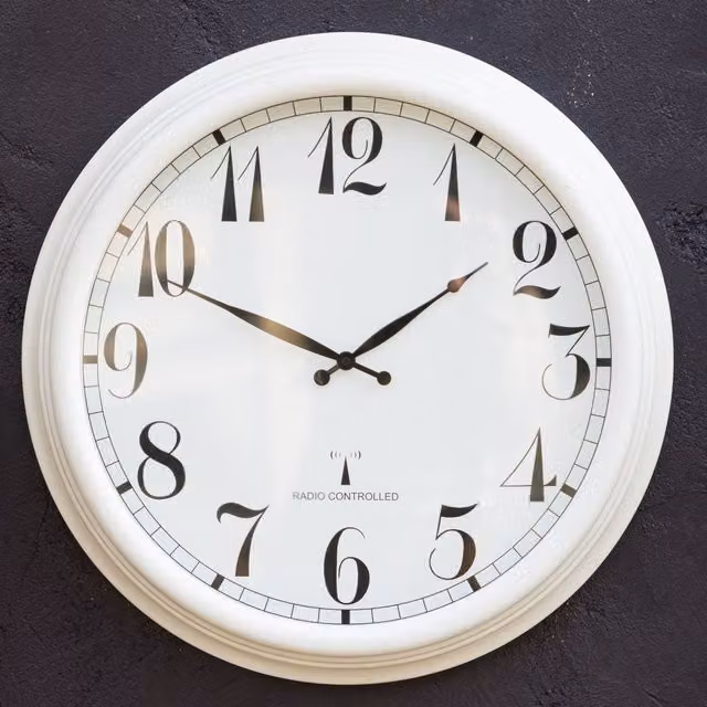 Primrose Antique White Radio Controlled Round Outdoor Garden Wall Clock, Diameter: 57.5 cm