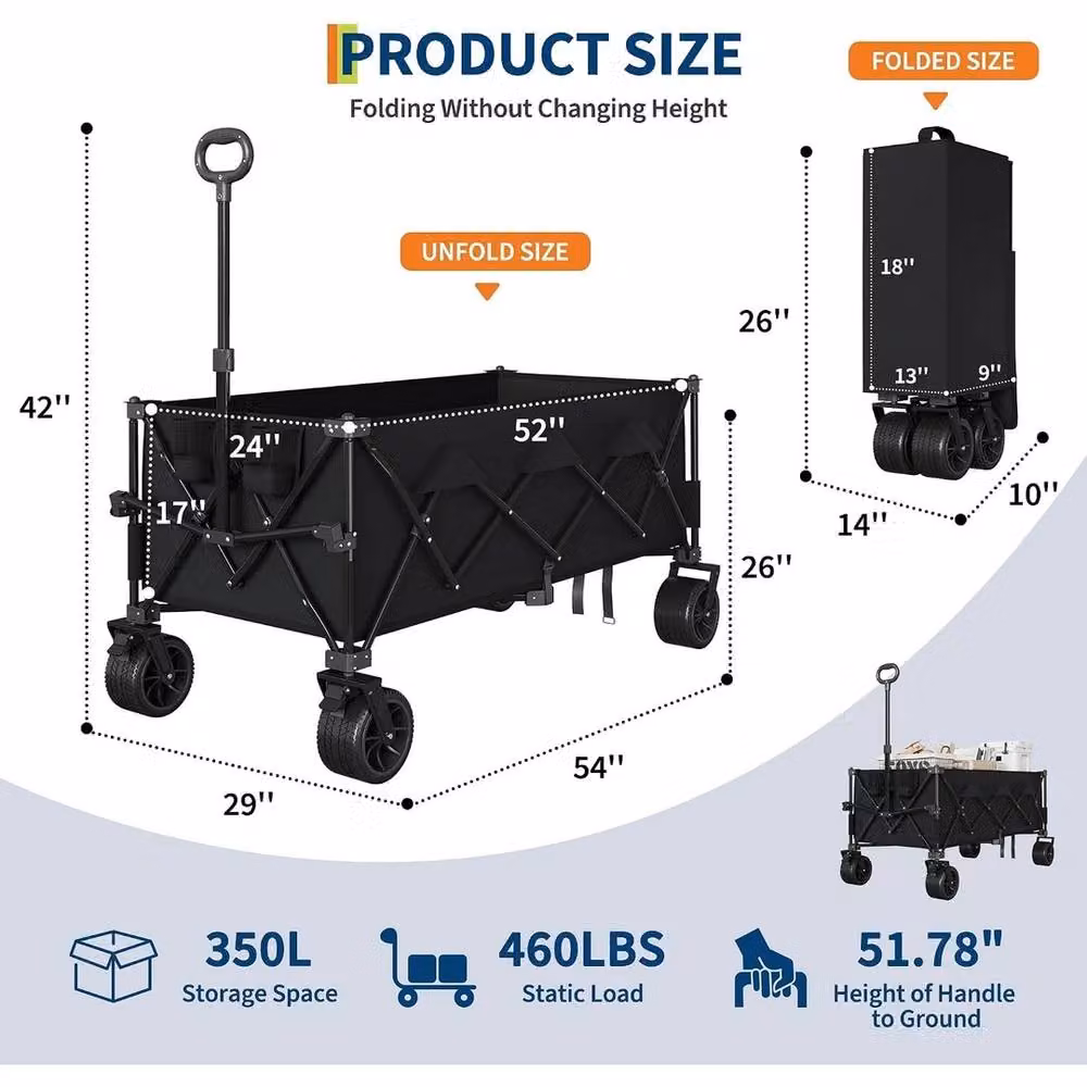 Havendro Foldable Collapsible Garden Pull Trolley Wagon in Black – 2