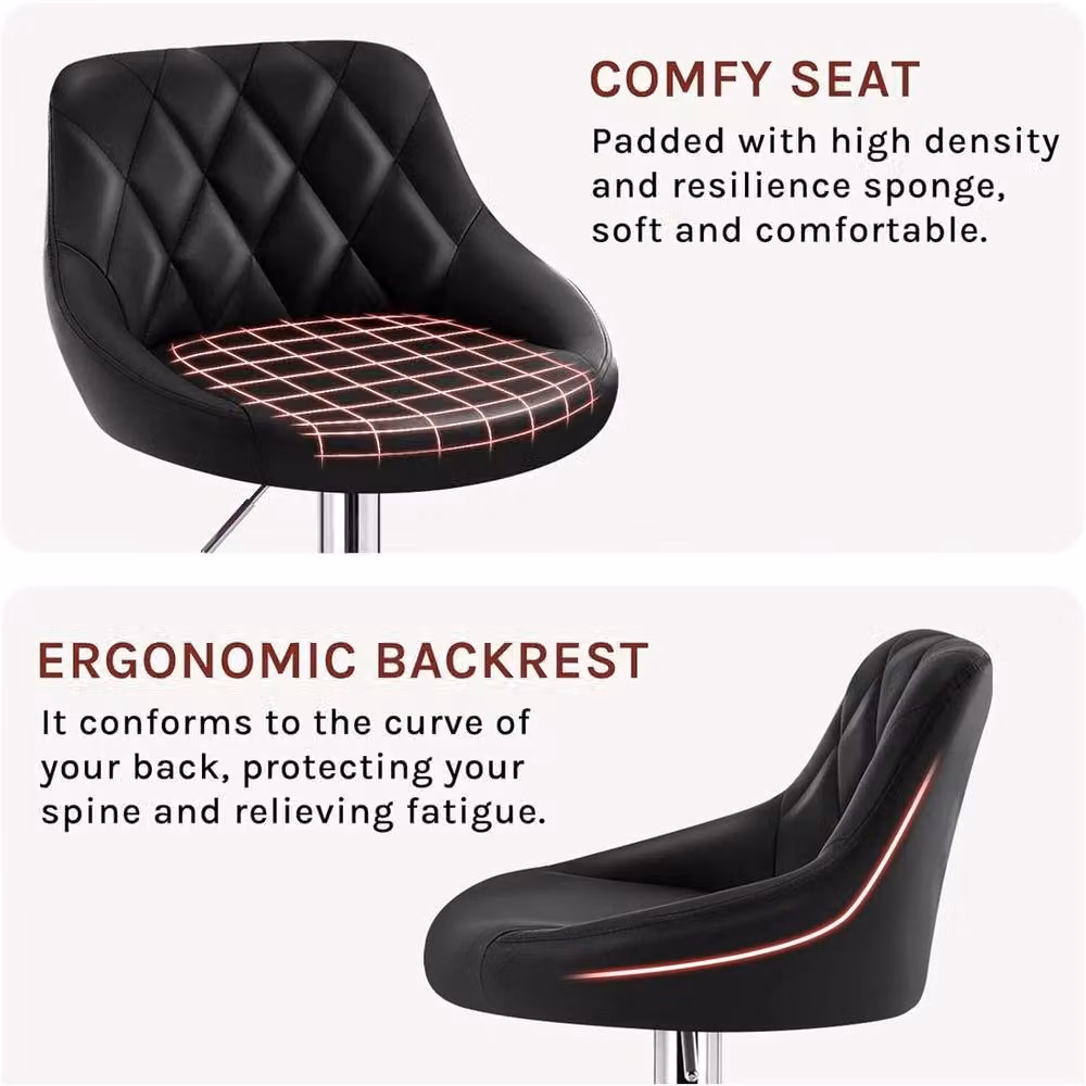 NESTLUNE Set of 2 Modern Faux Leather Bar Stools in Black – 4