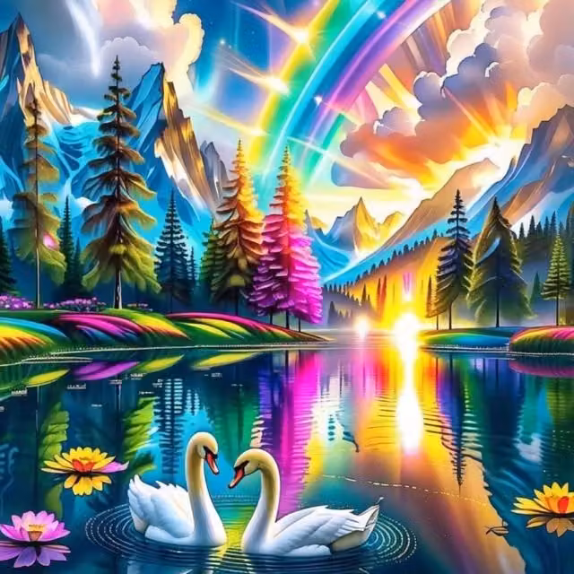 Syntego Mystical Rainbow Lake Diamond Art Painting Kit in Multicolour and Purple