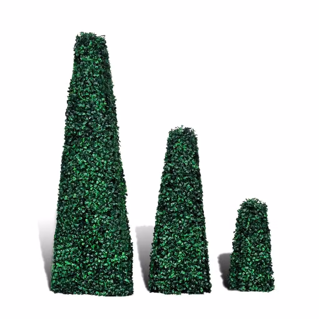 Berkfield Home Set of 3 Green Artificial Boxwood Pyramid Topiary Potted Tabletop Plants – 2
