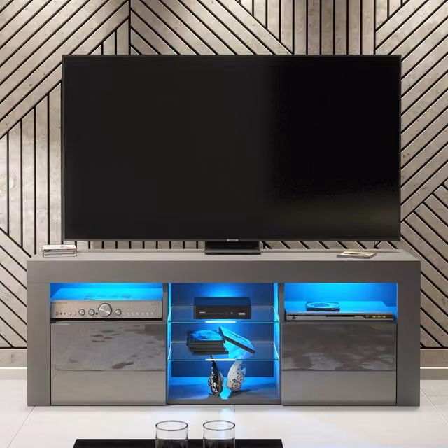 Creative Furniture Pulse TV Unit in Grey with Glossy Finish, W: 145 cm, H: 53 cm, D: 35 cm – 1