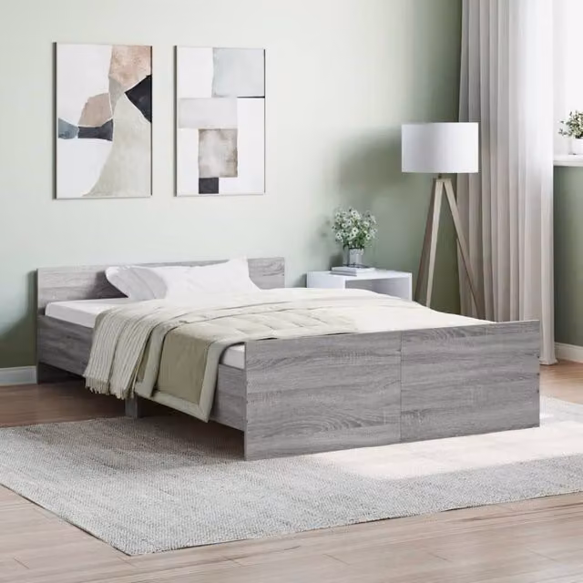 Berkfield Home Small Double Bed Frame with Headboard and Footboard in Grey Sonoma, W/D/H: 120 x 200 cm – 1