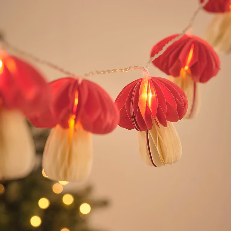 10 Red and White Paper Mushroom LED Fairy Lights with Timer