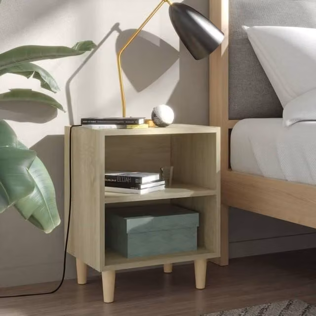 Berkfield Home Bed Cabinet in Sonoma Oak Brown with Solid Wood Legs, W/D/H: 40 x 30 x 50 cm – 1