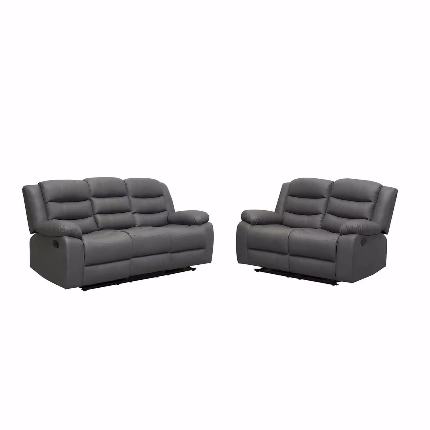 LUXURY LIFE Roma L-Shape Leather Recliner Sofa Set in Grey – 1
