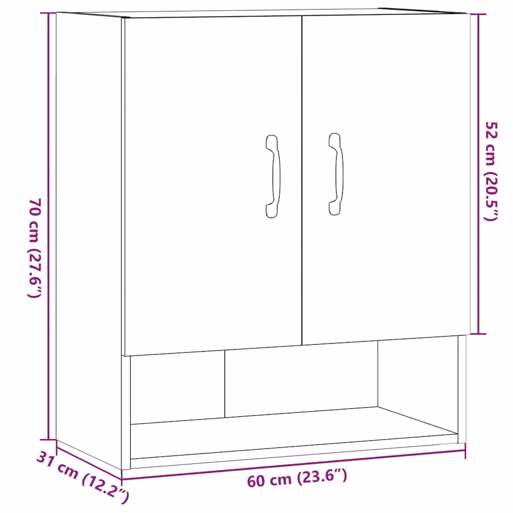 Berkfield Home Artisan Oak Wall Cabinet in Brown, W: 60 cm, D: 31 cm, H: 70 cm – 4