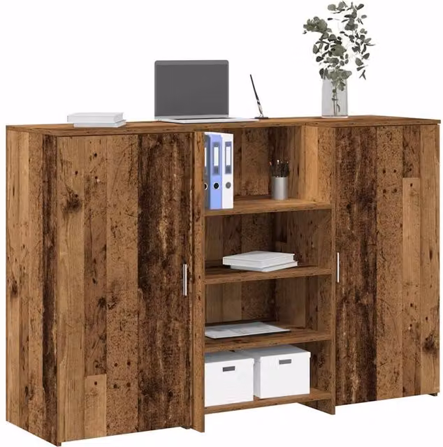 Berkfield Home Old Wood Reception Desk in Brown, W/D/H: 155 x 50 x 103.5 cm – 1