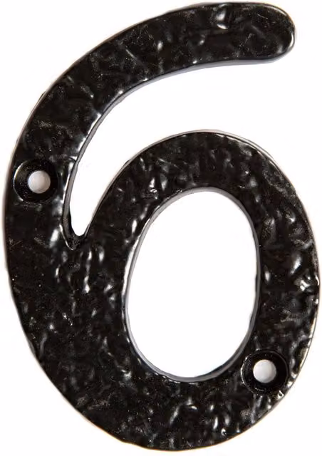 Hammer and Tongs Rustic Iron Number 6 Wall Numeral in Matt Black