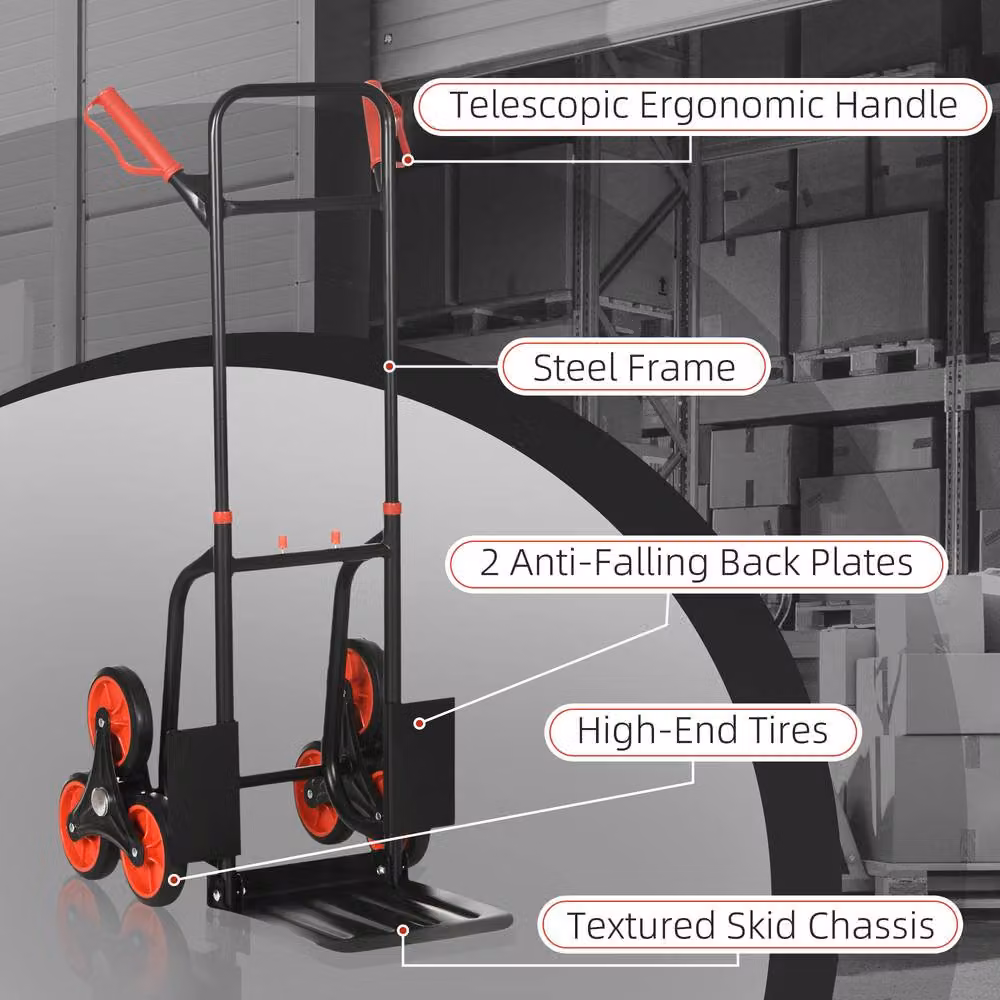 STILVORA Folding Steel Sack Truck with Dual Three-Wheel Design in Black – 7