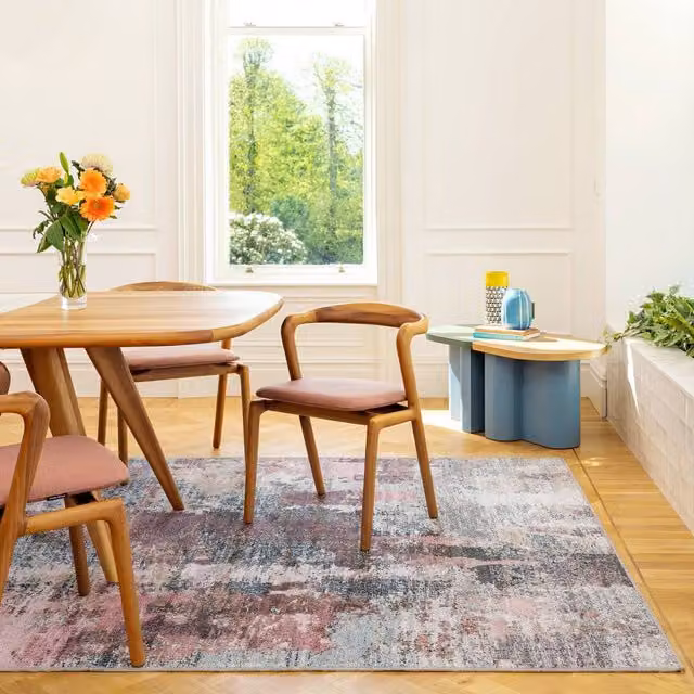 Kukoon Abstract Multi Colour Blue and Pink Machine Washable Soft Area Rug, W: 80 cm, L: 300 cm – 1