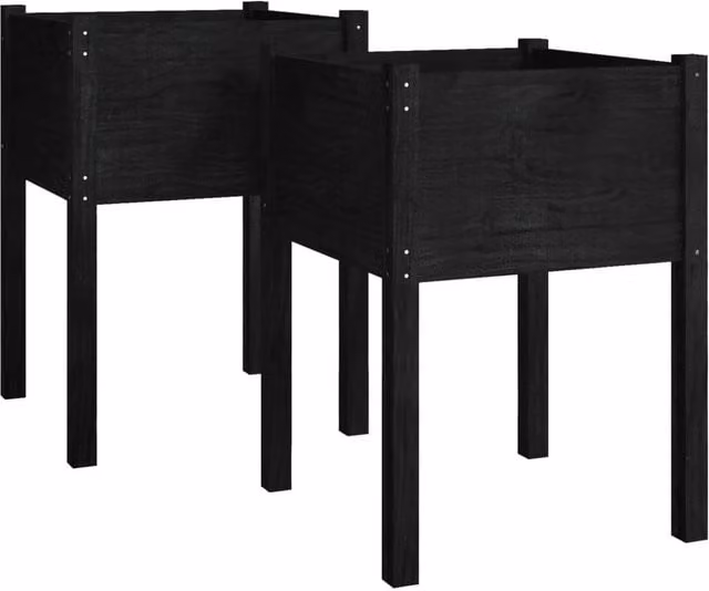 Berkfield Home Garden Black Solid Pinewood Planter Tubs, 2 Pack, W/D/H: 50 x 50 x 70 cm – 1