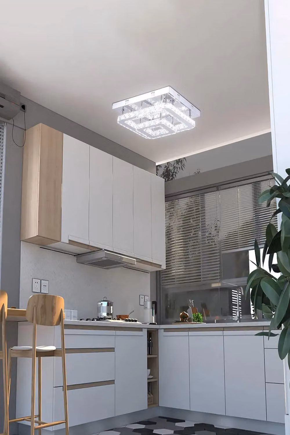 Living and Home Square Glamorous Crystal LED Ceiling Light in Silver – 3