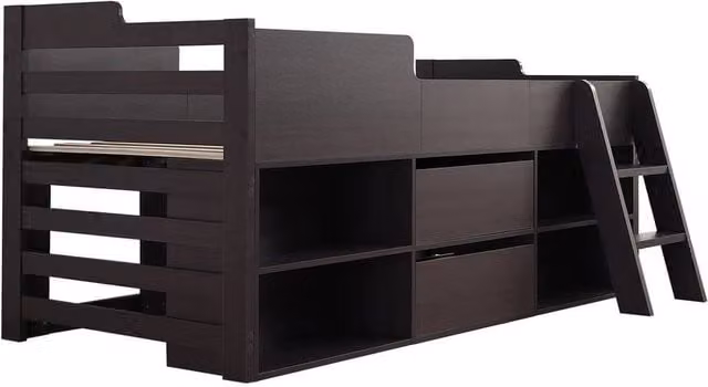 FORGEVIO Solid Wood Mid Sleeper Cabin Bed Frame with Drawers and Bedside Shelf, Dark Grey, W/D/H: 120 x 60 cm
