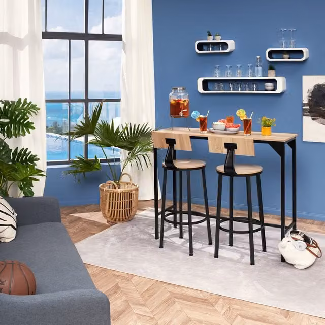 tectake Set of 2 Poole Industrial Bar Stools in Light Oak and Black