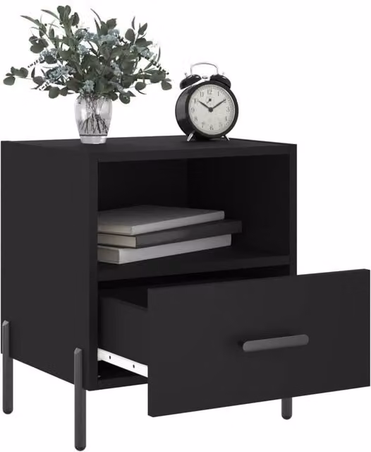 Berkfield Home Modern Bedside Cabinets, 2 Piece Set, Black, W: 40 cm, D: 35 cm, H: 47.5 cm