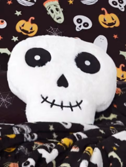 Smart Living Halloween Ghost and Magical Cat Fleece Cushions in White – 1