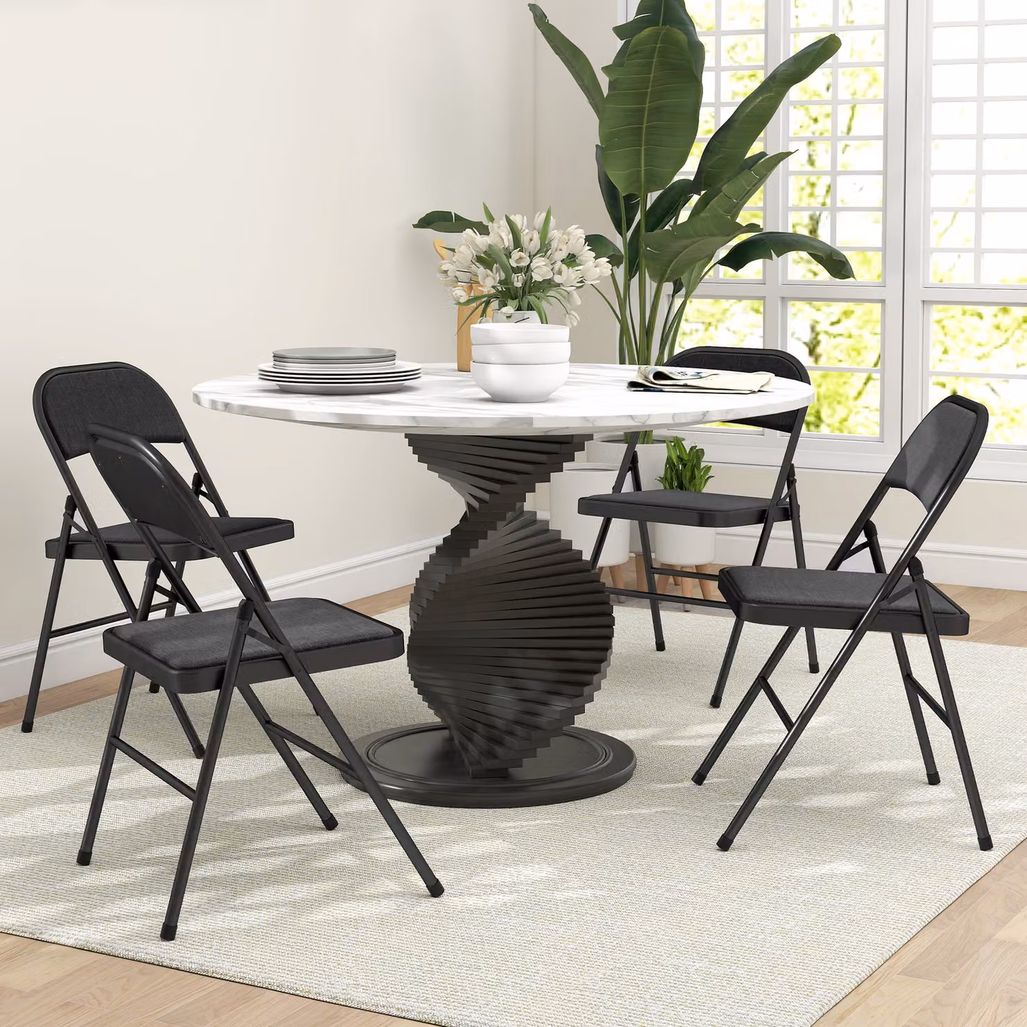 HOMCOM Set of Four Modern Black Cushioned Steel Folding Chairs – 2