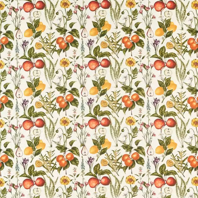 Clarke & Clarke Sorento Floral Fabric in Multicolour Orange and Nature Tones