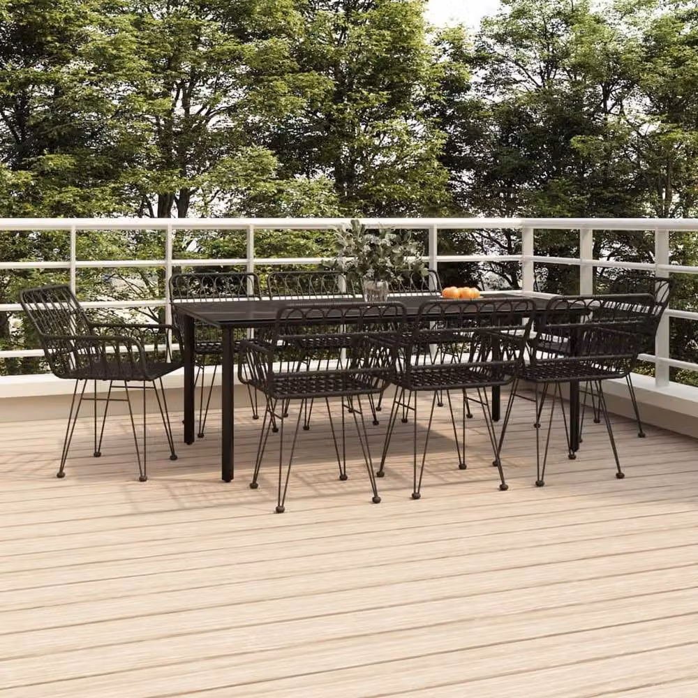 Berkfield Home 9 Piece Black Poly Rattan Garden Dining Set