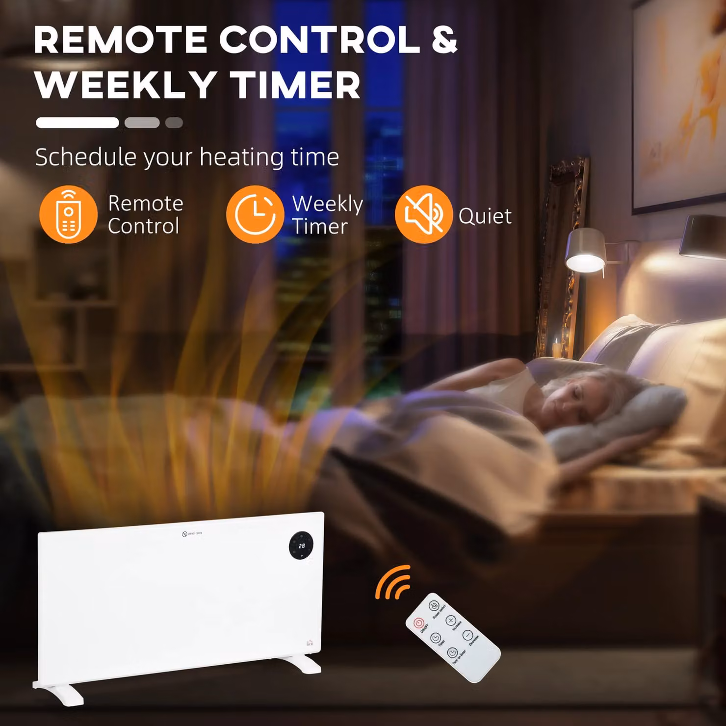 HOMCOM Electric Convector Heater in White with LED Display, Thermostat and Remote Control – 3